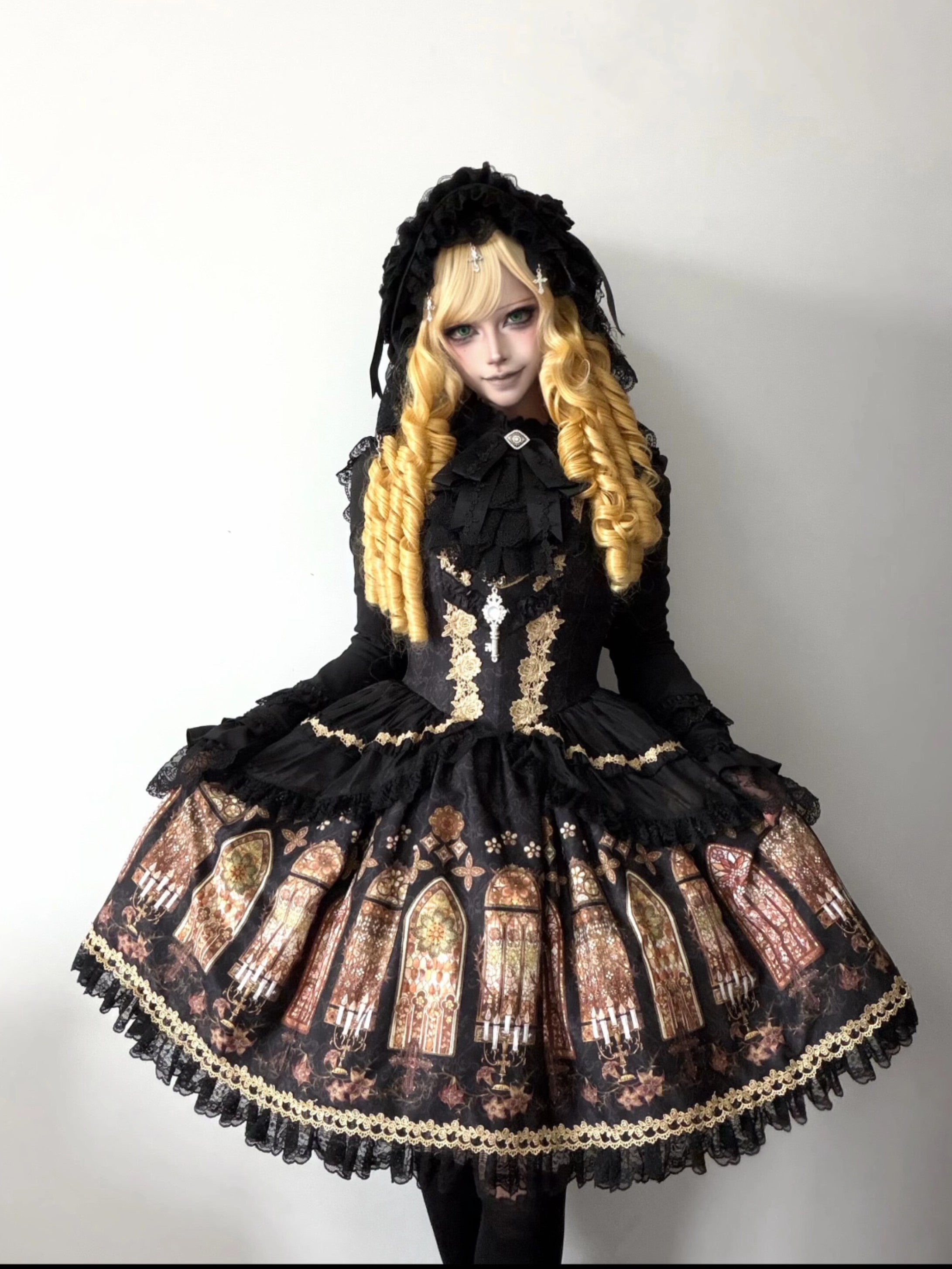 Dark Gothic Cathedral Stained Glass Print Lolita JSK & Blouse Set