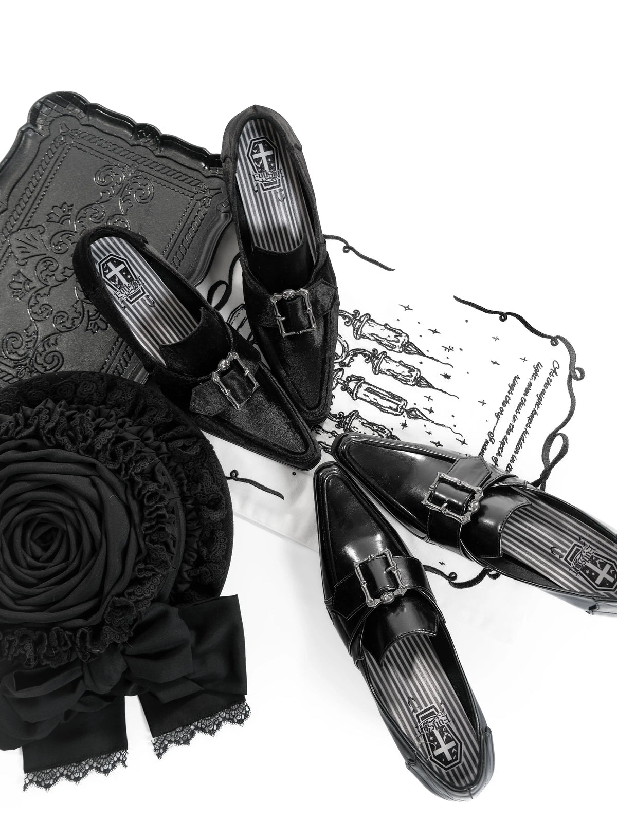 Nocturna Witch Gothic Velvet Pointed Toe Goblet Heel Lolita Pumps