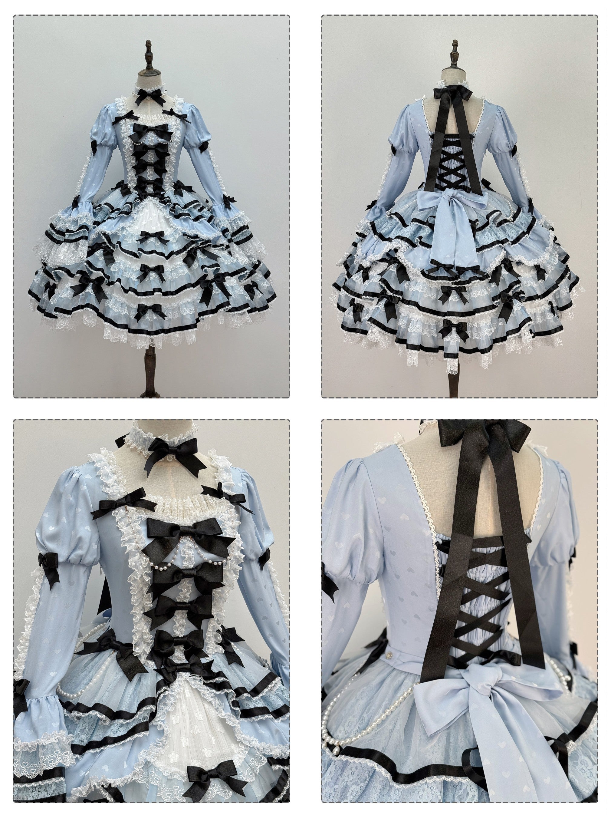 Deluxe Cake Alice Blue Black Tiered Ruffle Classic Lolita OP Set