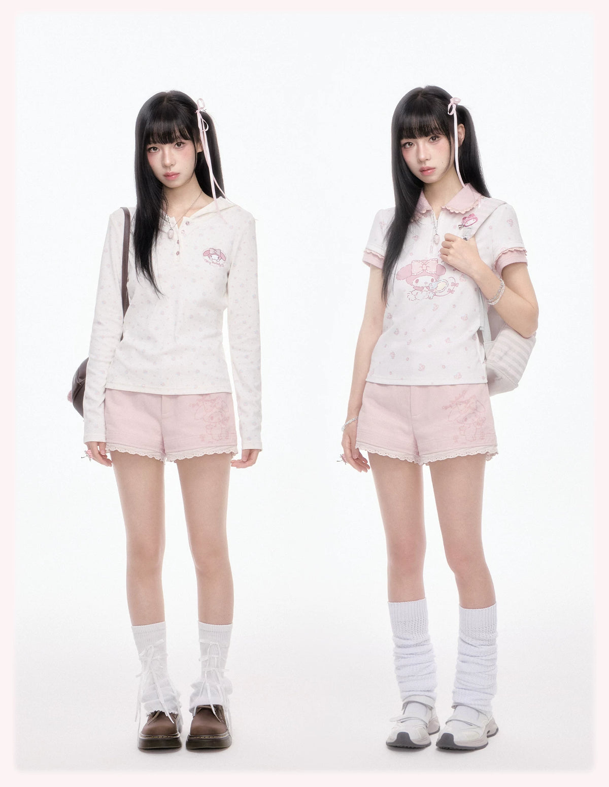 My Melody Pink High Waist Floral Applique Scallop Lace Trim Shorts