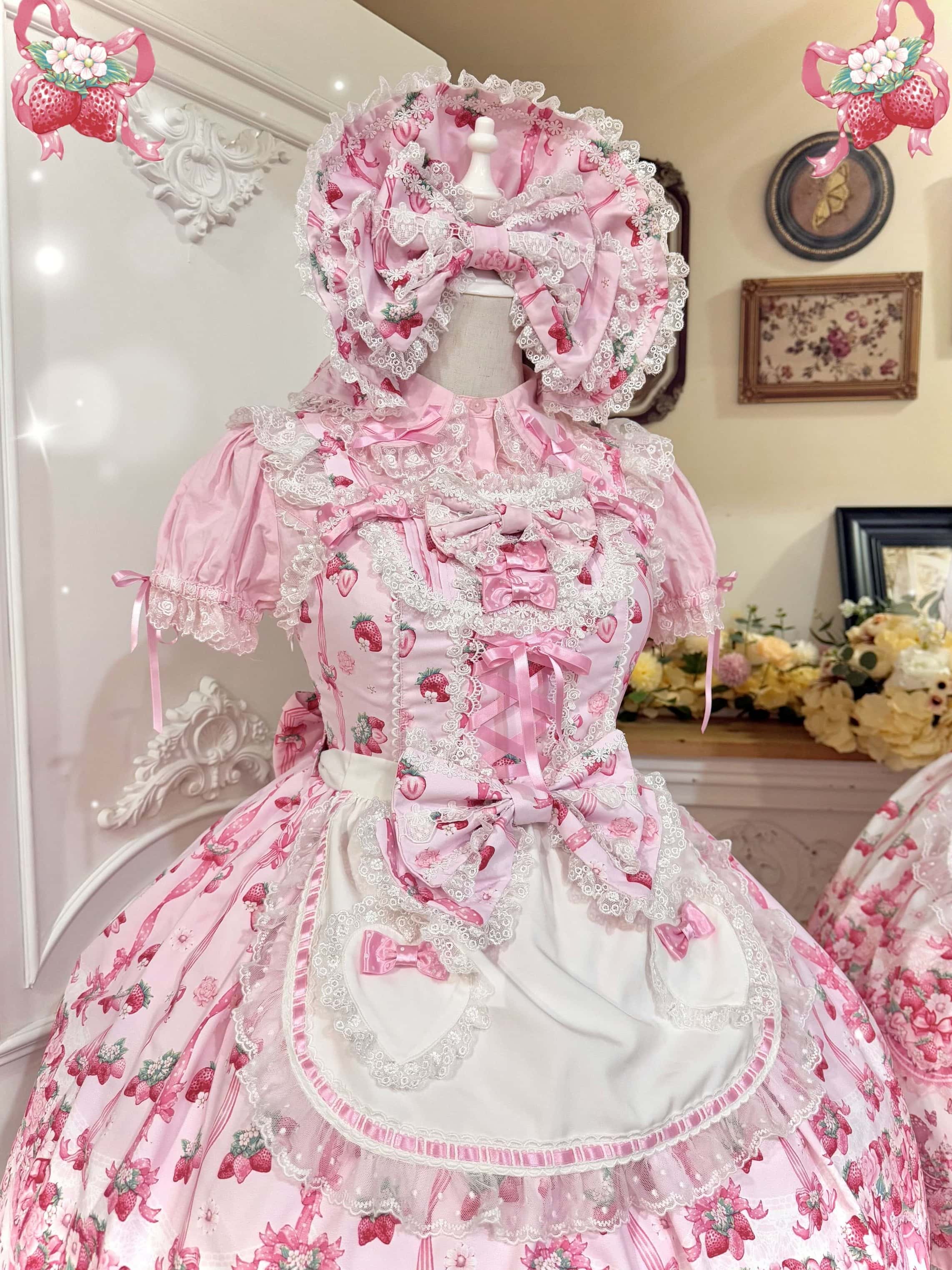 Deer Strawberry Garden Old-School Strawberry Print Lolita JSK