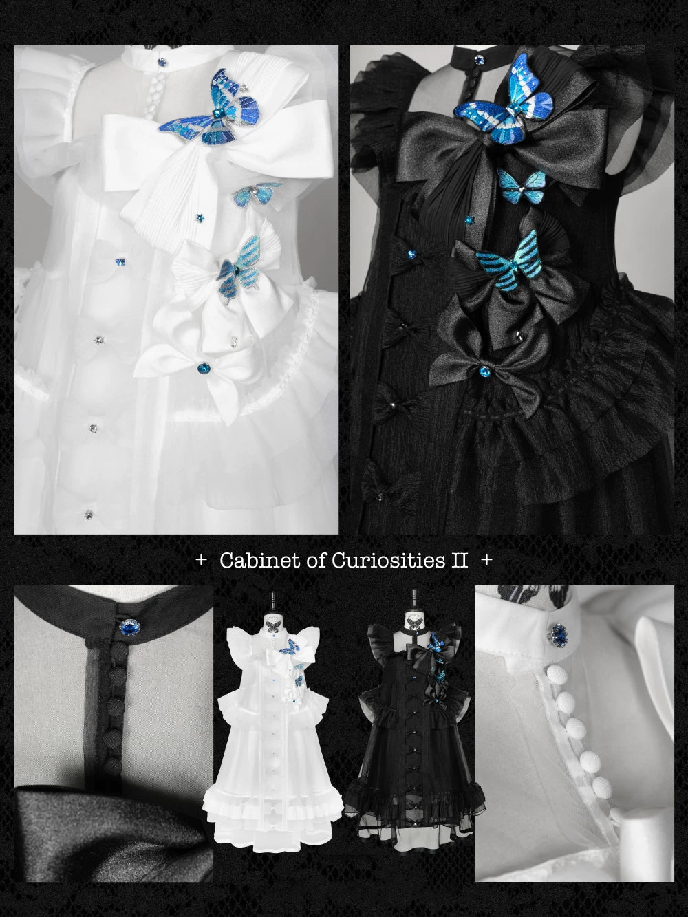 Cabinet Of Curiosities II Dark Gothic Butterfly Stand Collar Babydoll Dress