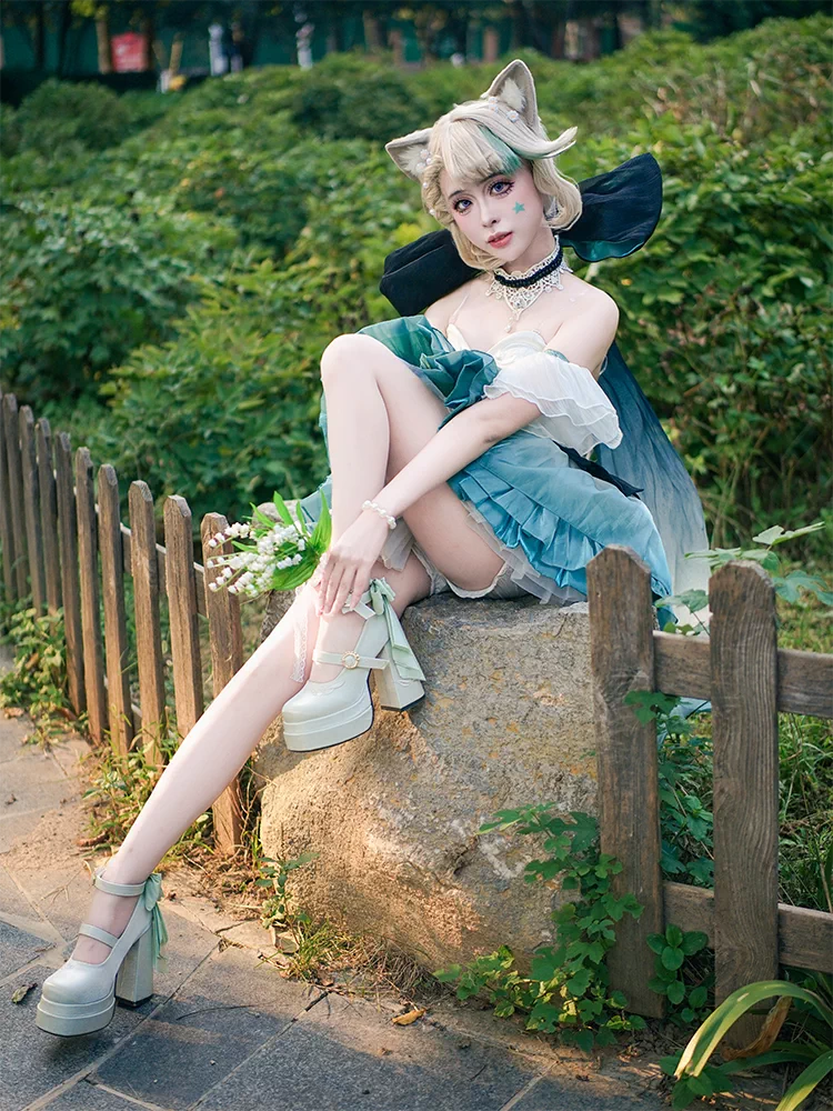 Elegant Jacquard Platform Mary Jane Heels with Butterfly Bow Sweet Lolita Shoes