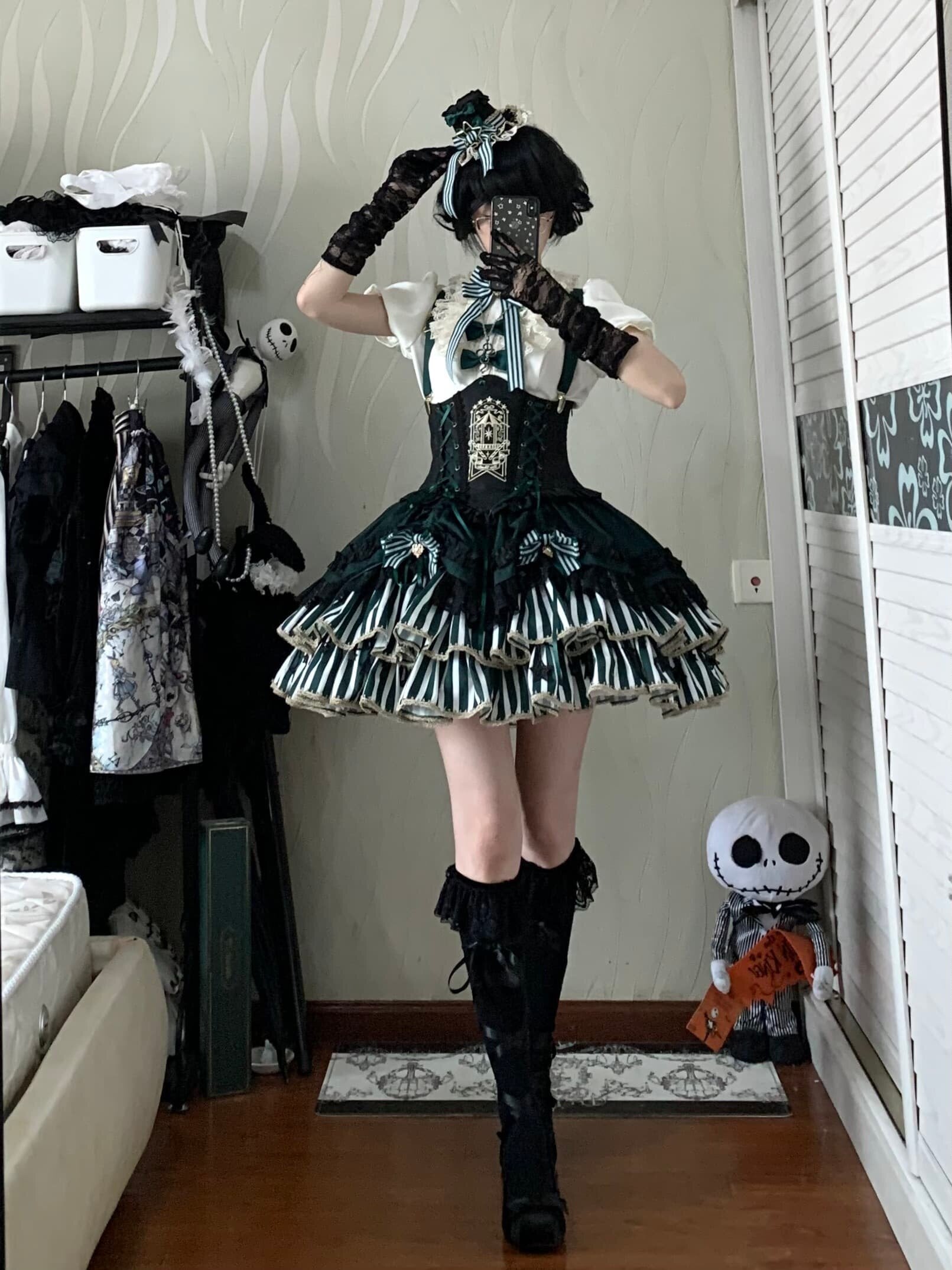 Star Track Academy Lolita Gothic Green Dress Set