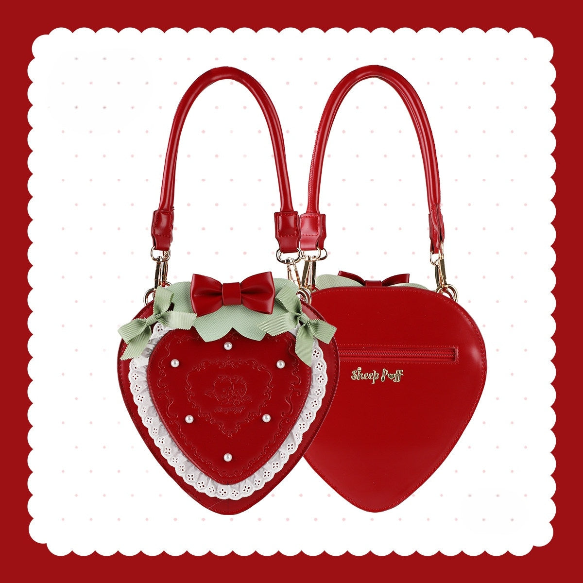 Sweet Strawberry Lolita Handbag With Bow & Lace Trim
