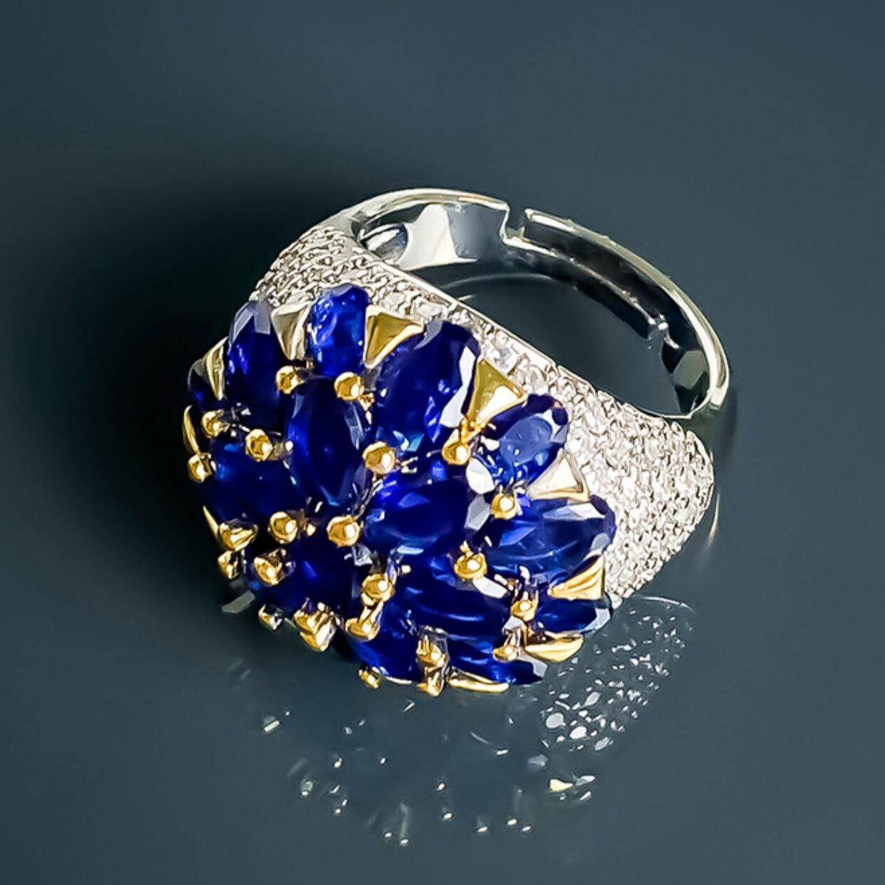 Fallen Petals Lolita Blue Crystal Gem Ring