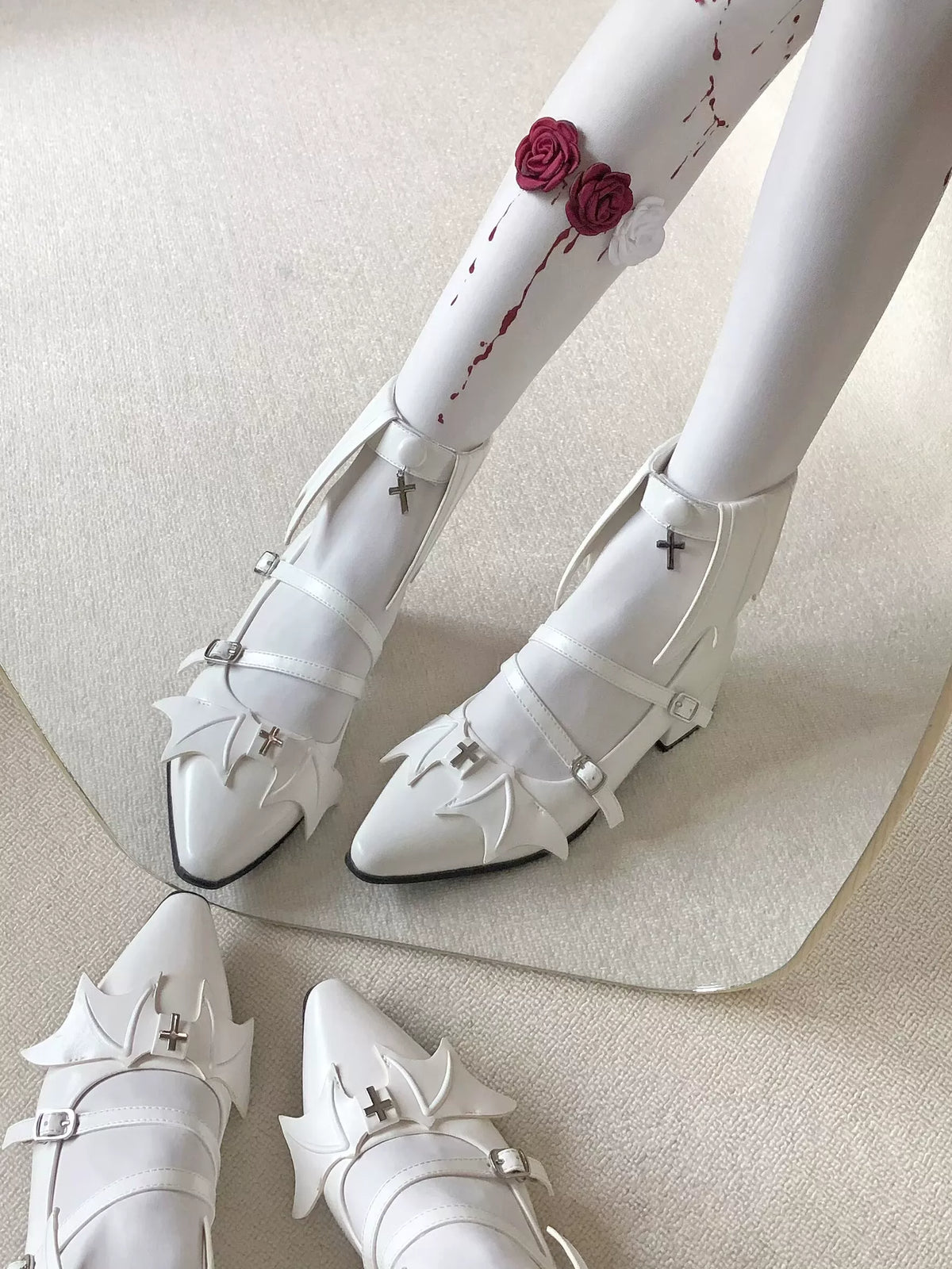 Eternal Night Witch Lolita Original Gothic Dark Cross Bat Low-Heel Shoes