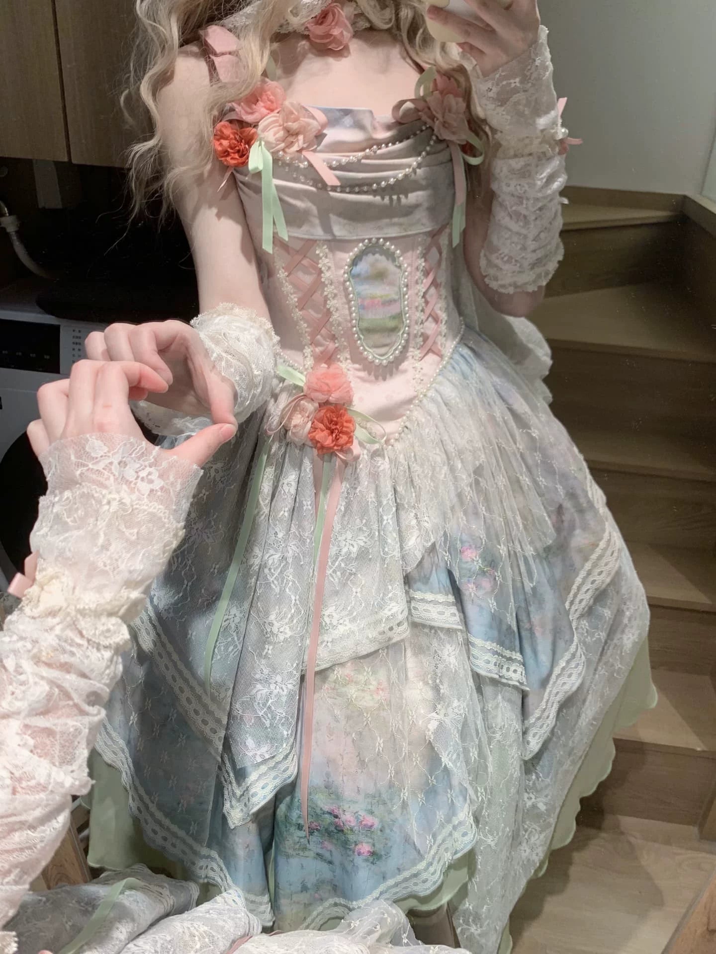 Flower Field Oil Painting Pastoral Irregular Lolita JSK Dress