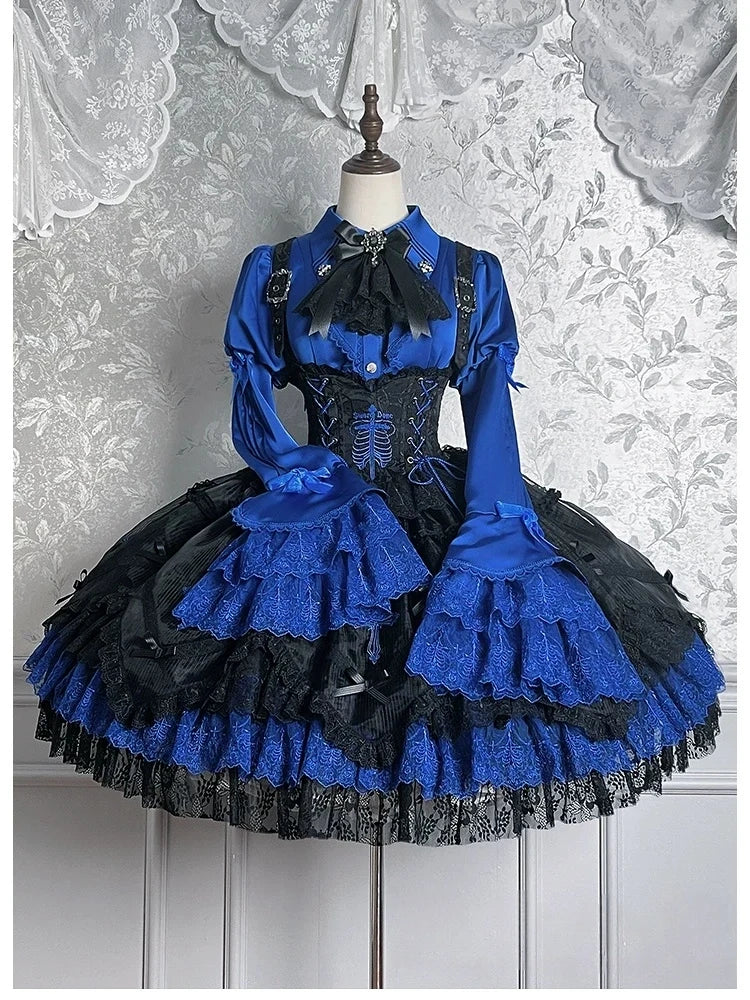 Dark Mist Banquet Gothic Suspender Dress & Blouse Set