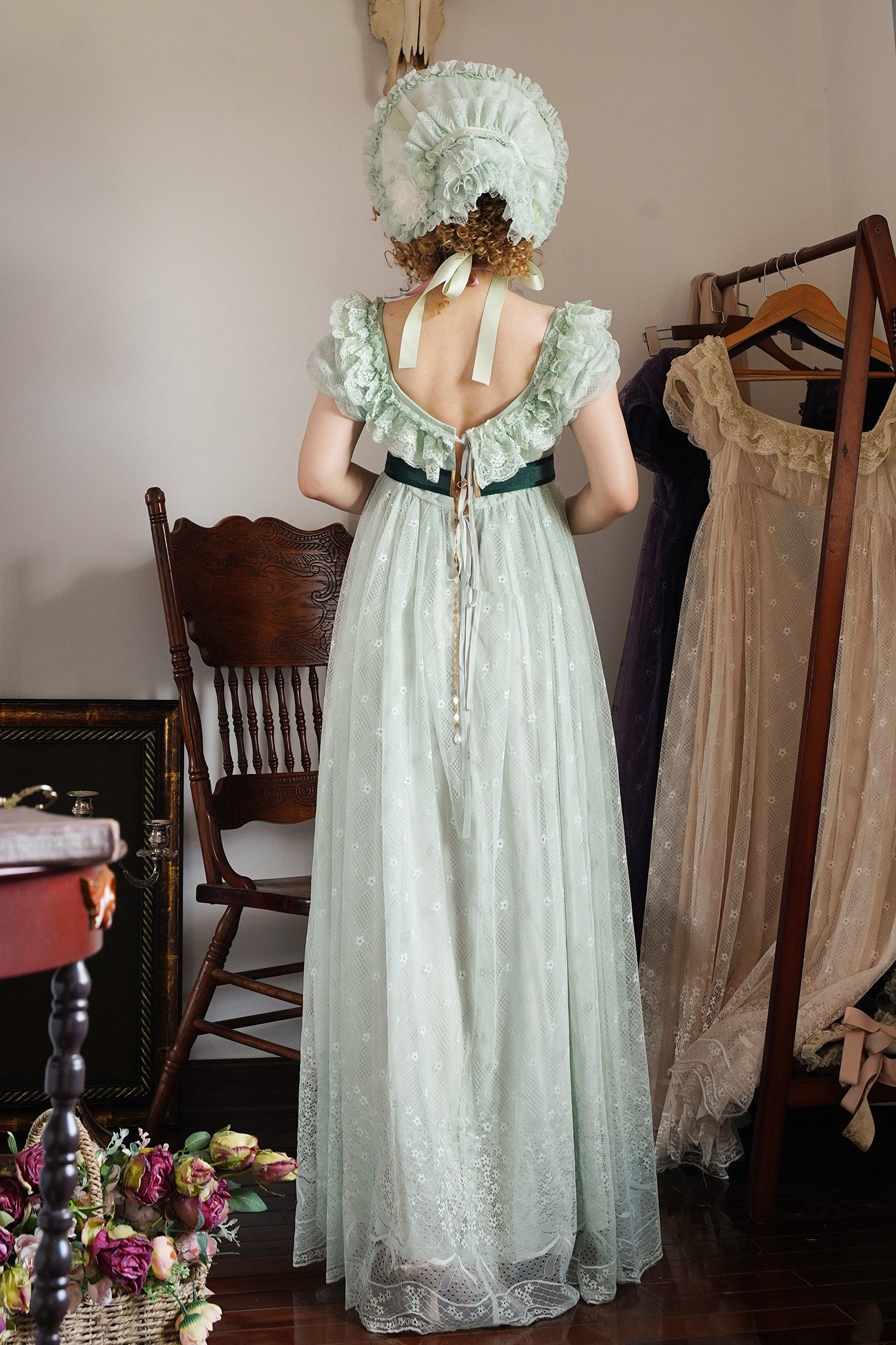 Bathing in Light Green Empire Waist Lolita OP Dress