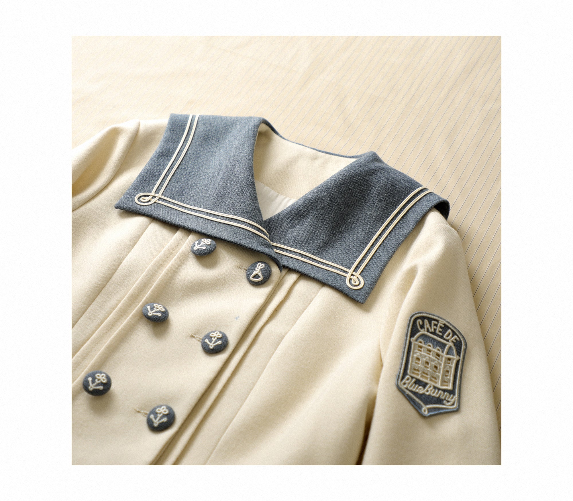 Blue White Trim Vintage Sailor Collar Jacket