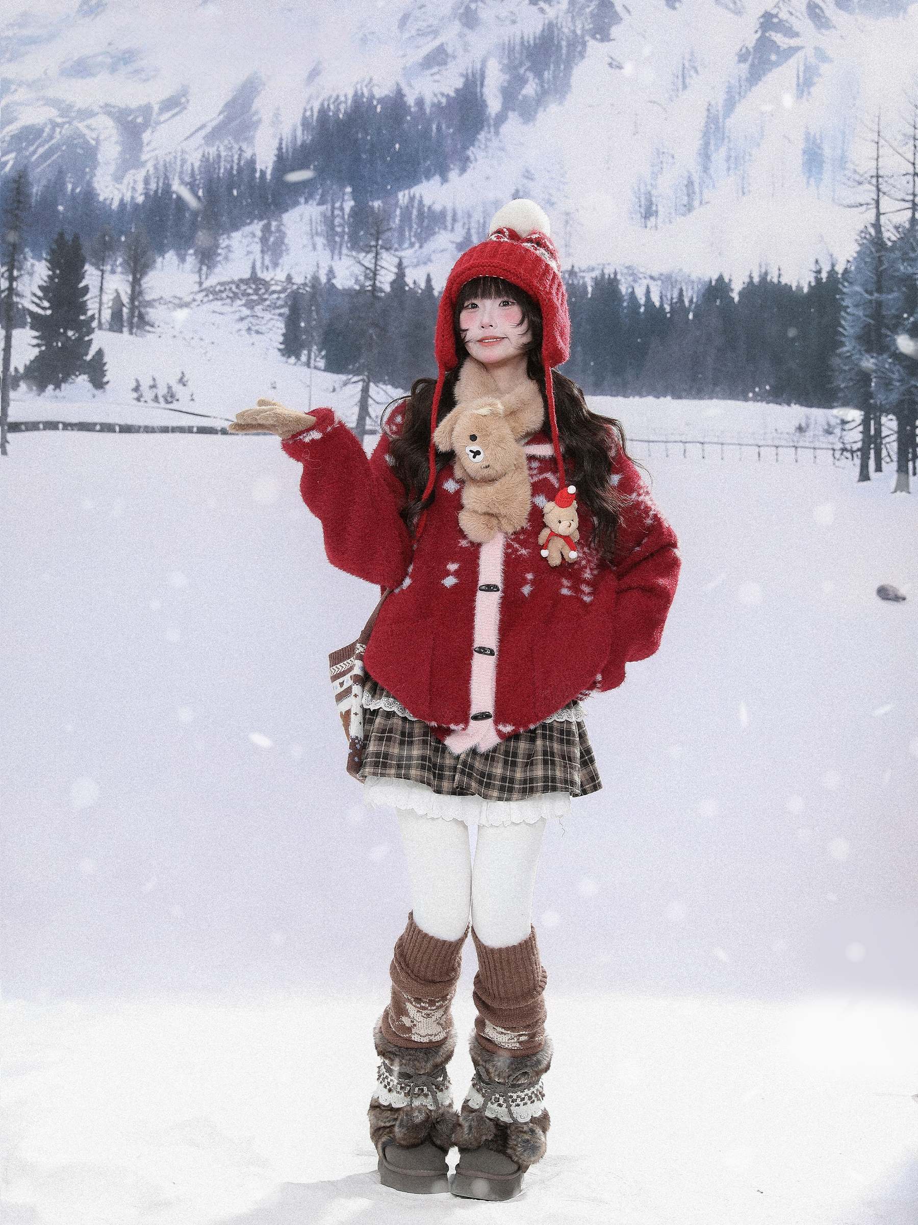 Girly Style Christmas Red Mink Plush Cardigan MGD0006