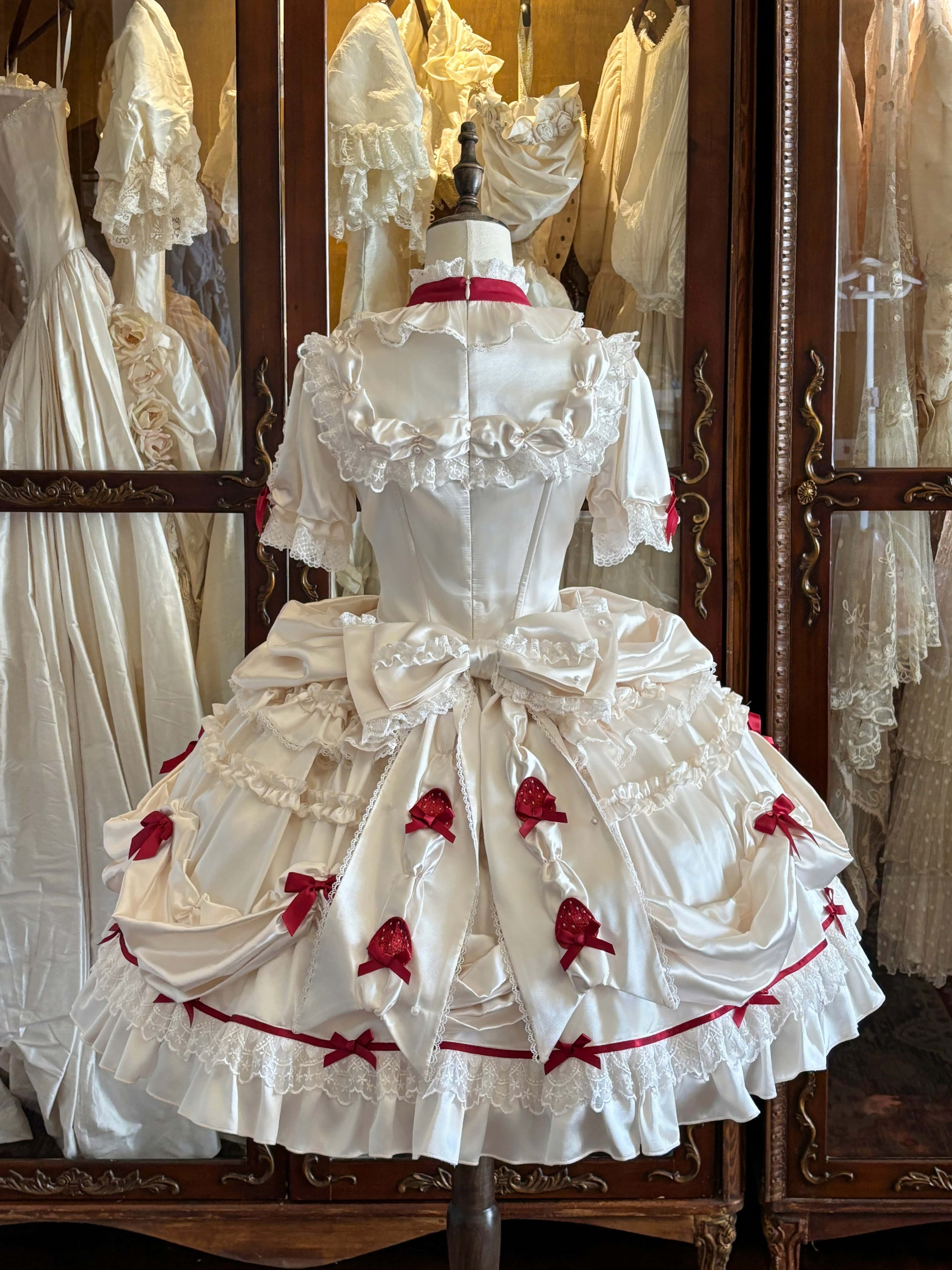 Paria Cream Strawberry Satin Lolita OP Dress