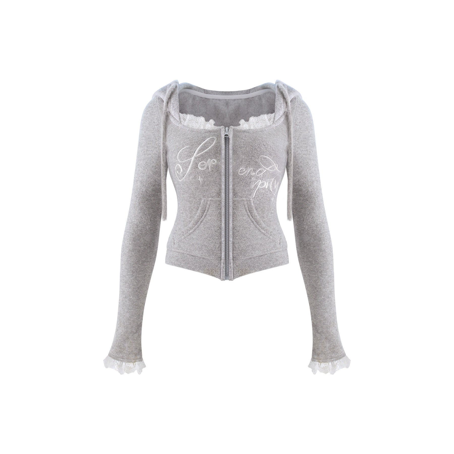 Grey Domain Star Dream Grey Lace Hooded Cardigan Jacket Skirt Set
