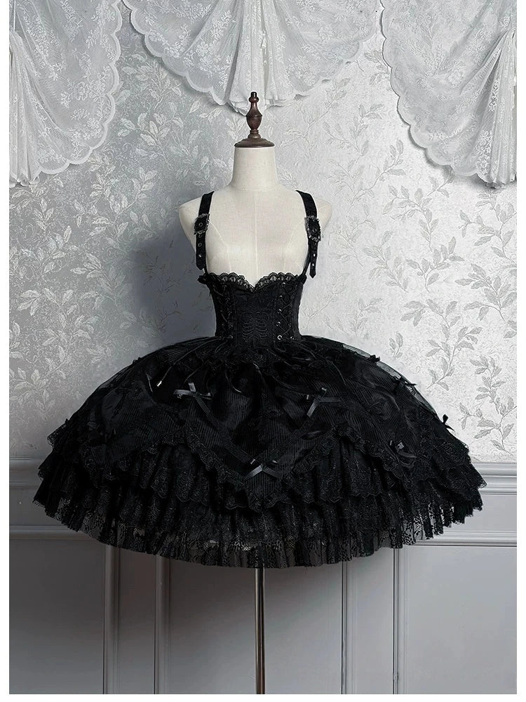 Dark Mist Banquet Gothic Suspender Dress & Blouse Set
