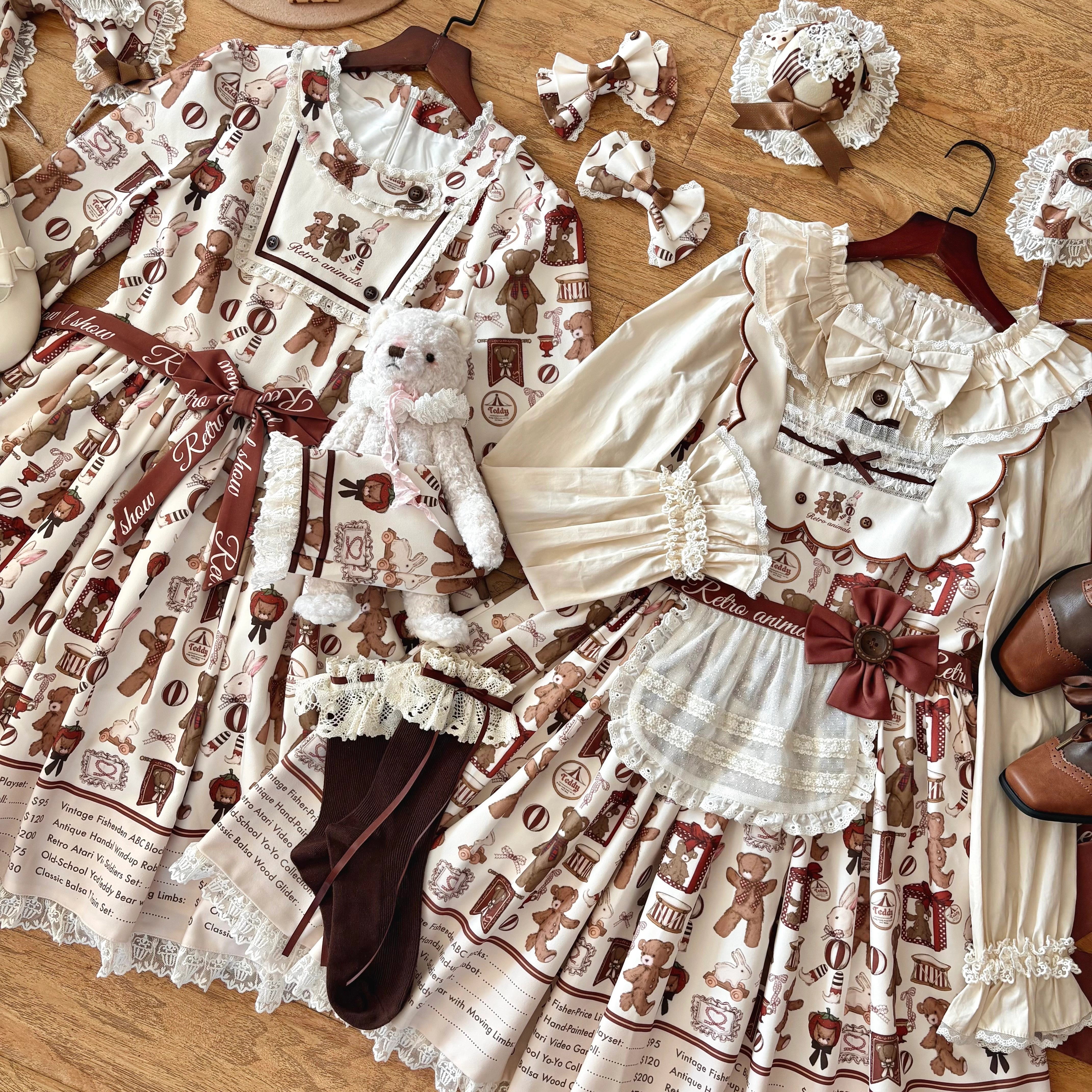 Teddy Bear Daily News Sweet Vintage Lolita Dress JSK OP