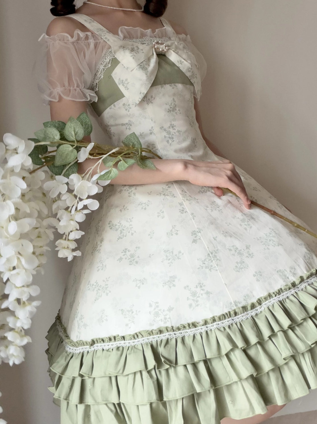 Rose Spring Romance Pink Green Floral Classic Lolita JSK Dress