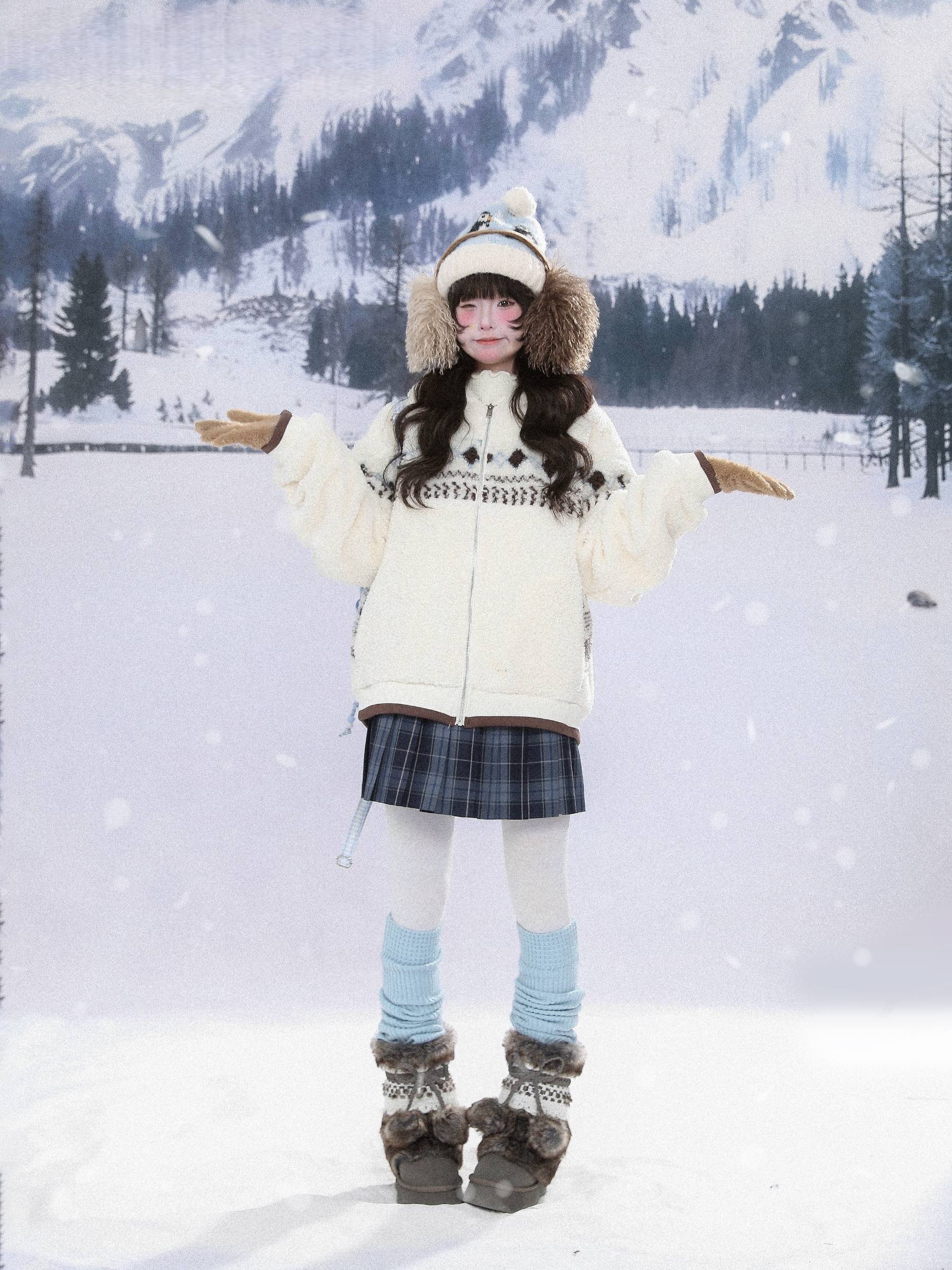 Kawaii Rabbit Ear Fair Isle Coat MGD0012