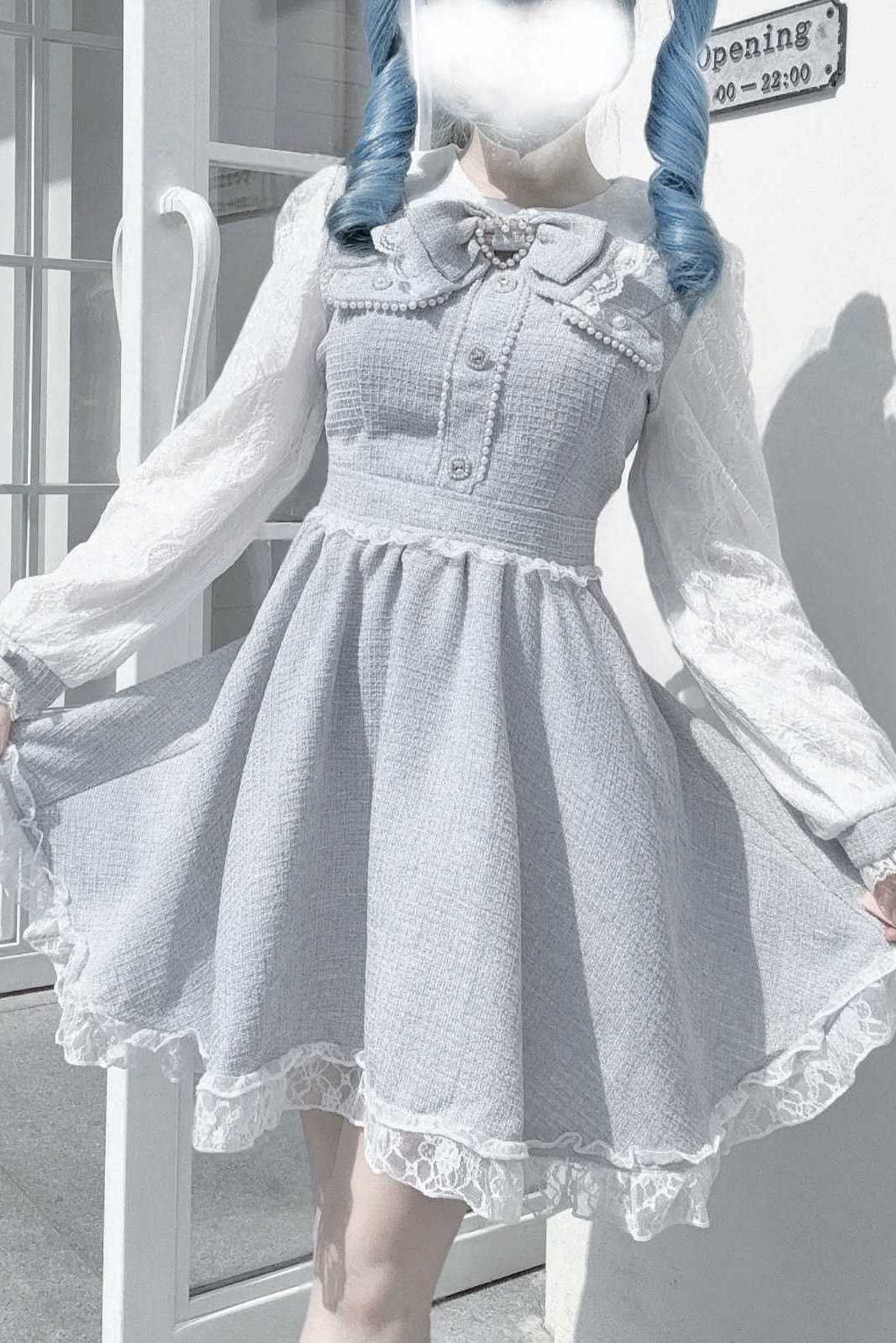 Lolita Japanese-Style Bows Tweed Dress