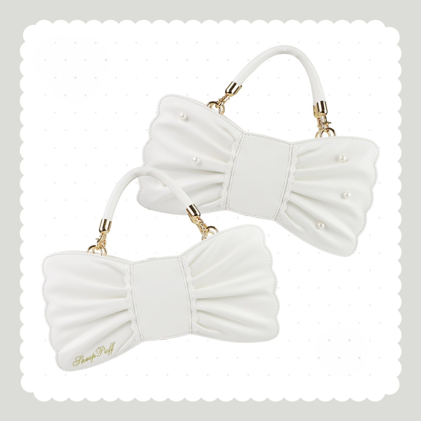 Pearl Bow Lace Trim Lolita Handbag