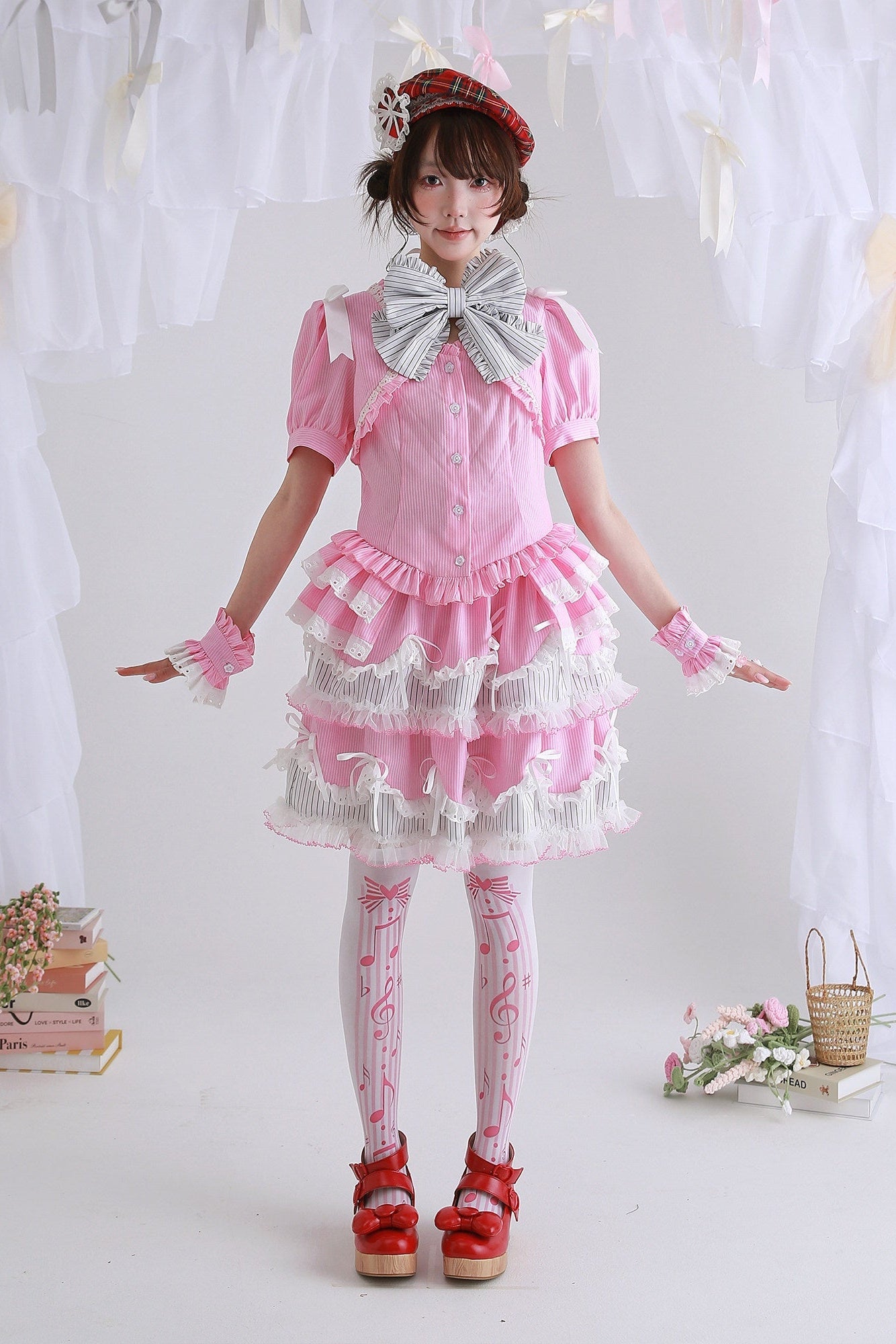 Candy Cottage Showa Retro Pink Striped Set