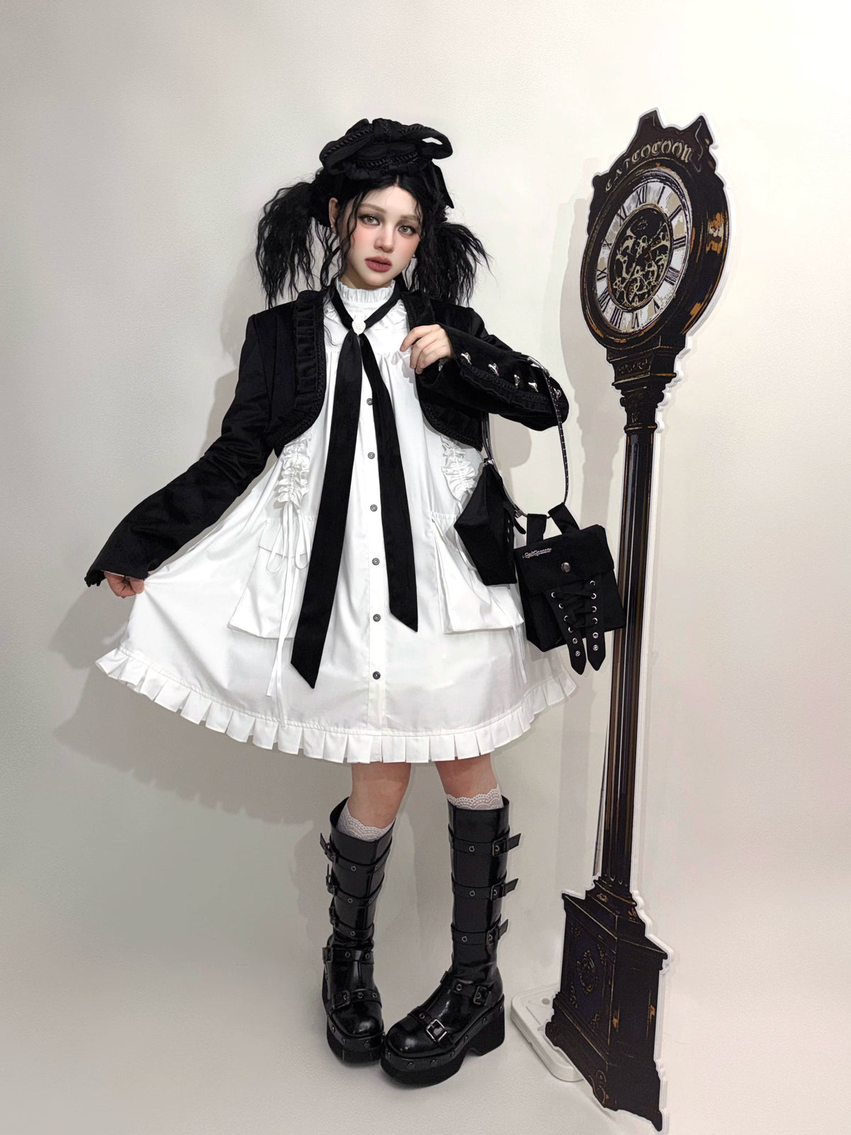 Cannoneer Lolita Steampunk Long Sleeve Black OP Dress Set