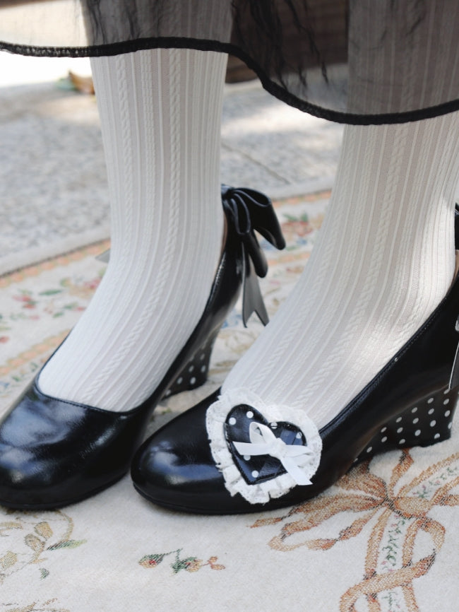 Little Snack Vintage‑Style Polka‑Dot Sweet Lolita Wedge‑Heel Shoes