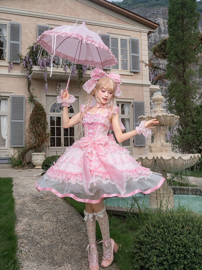 Dreamy Daydream x Barbie Collab Lolita Heart‑Embroidered JSK Dress