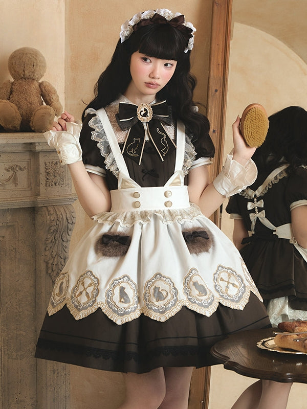 Refreshing Tea Party Lolita Cat Embroidered OP Dress
