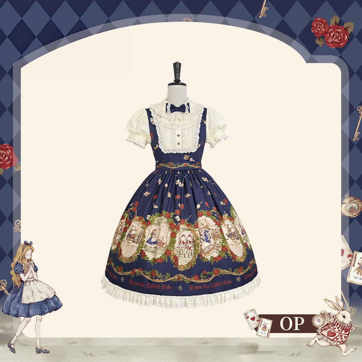 Falling into the Rabbit Hole Lolita Original Fairy Tale Printed OP & JSK Dress