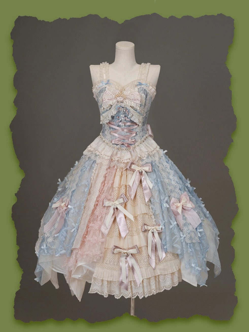 Whisper of Spring Field Lolita Original Blue Boned Corset & Skirt Set