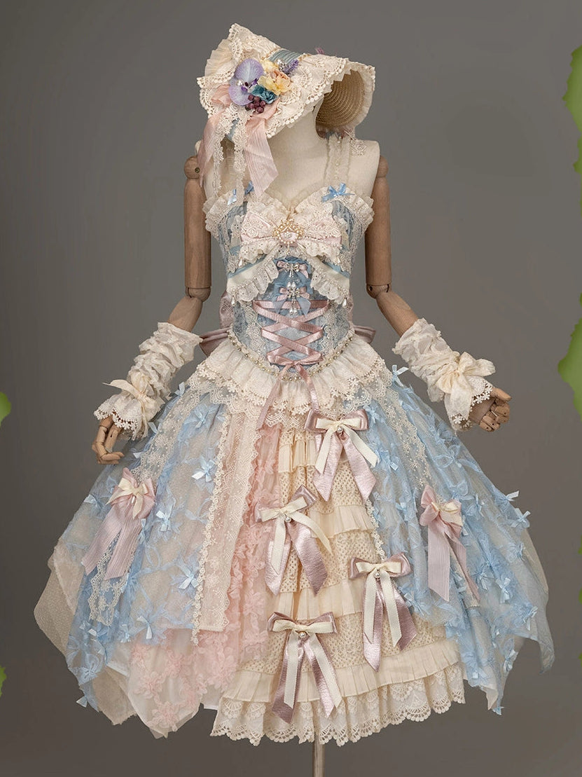 Whisper of Spring Field Lolita Original Blue Boned Corset & Skirt Set