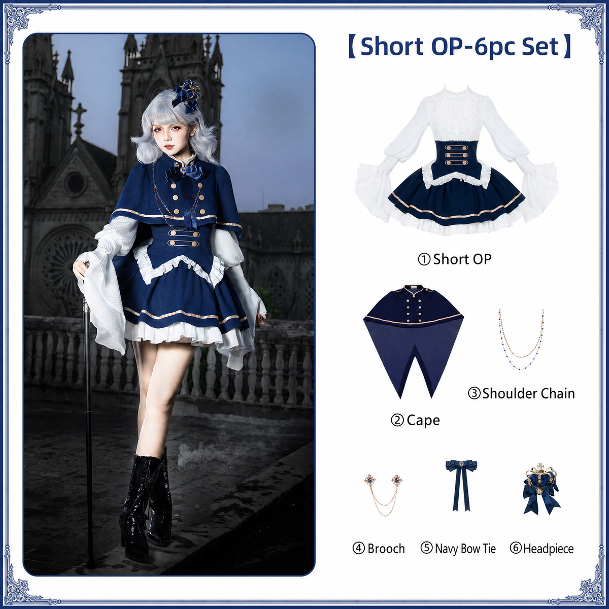 Eternal Crown Royal‑Court Faux Two‑Piece Lolita OP with Cape Set