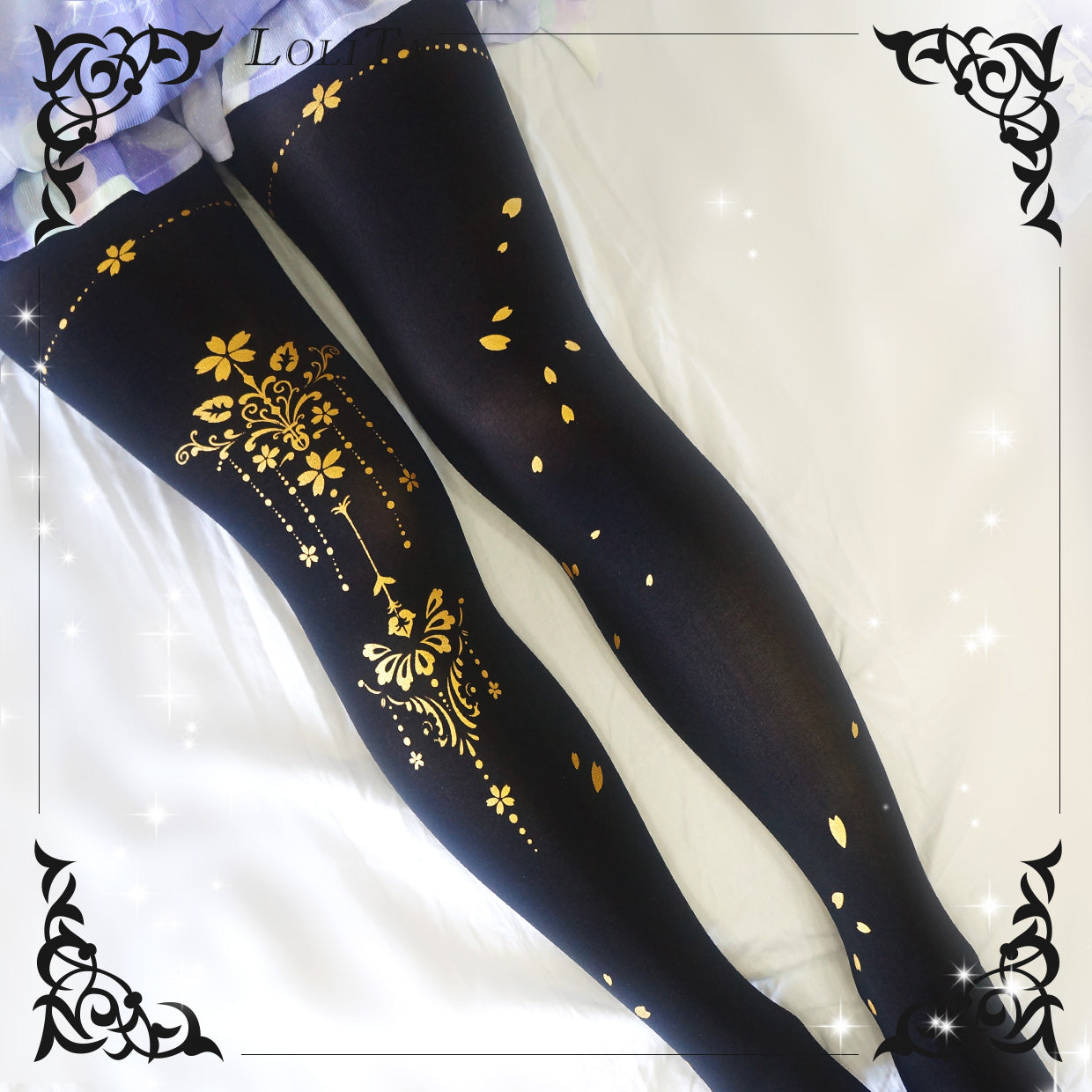 Lolita Gothic Gold Foil Print Tights LE9016