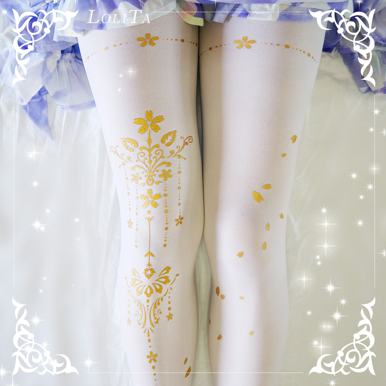 Lolita Gothic Gold Foil Print Tights LE9016