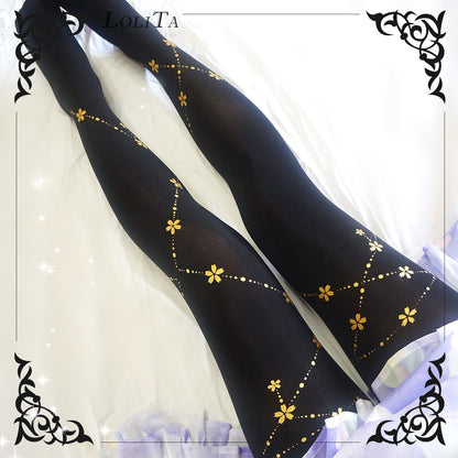 Lolita Gothic Gold Foil Print Tights LE9016