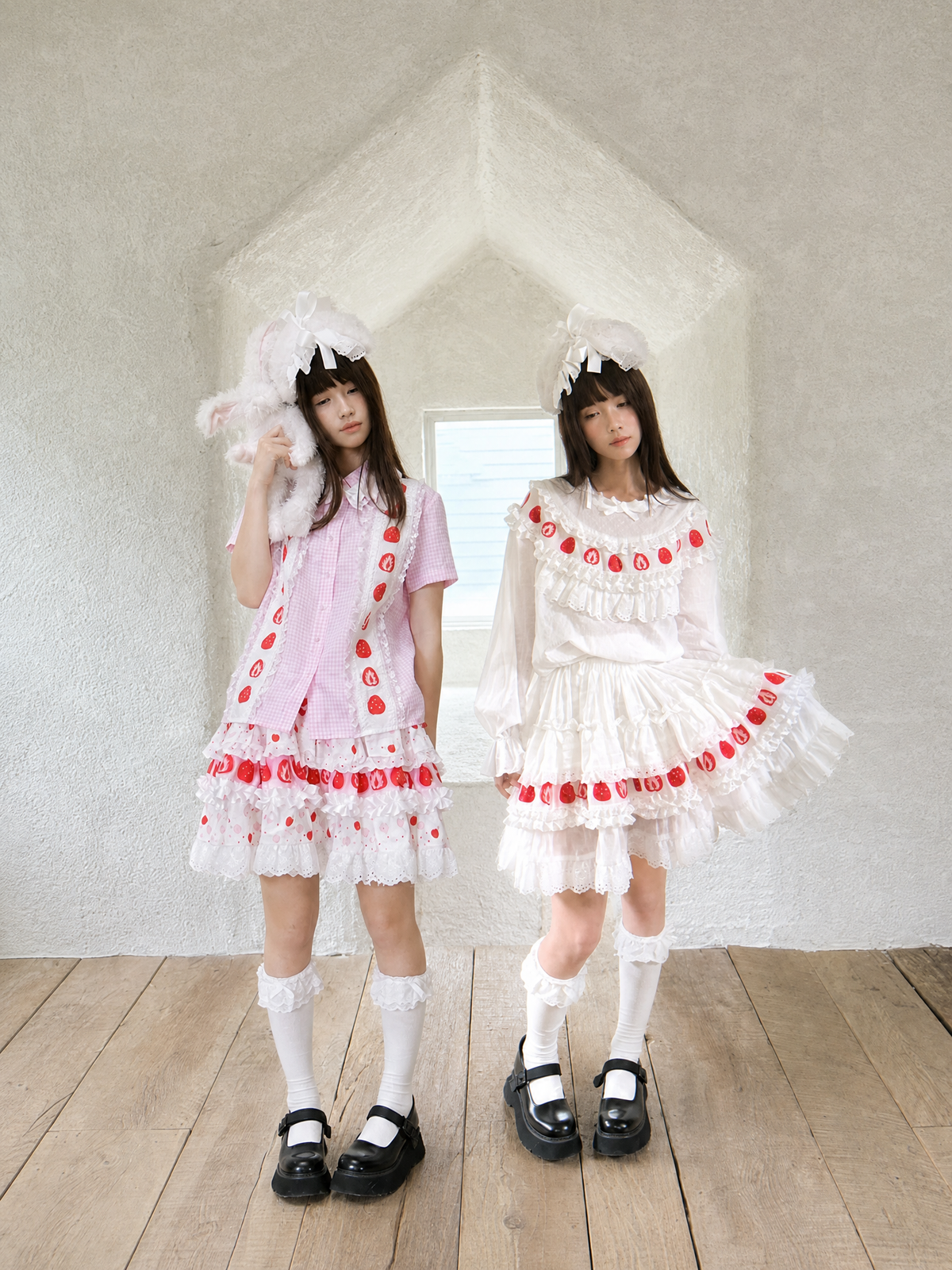 Strawberry Scent Cake Cross-section Print Lace Short Skirt