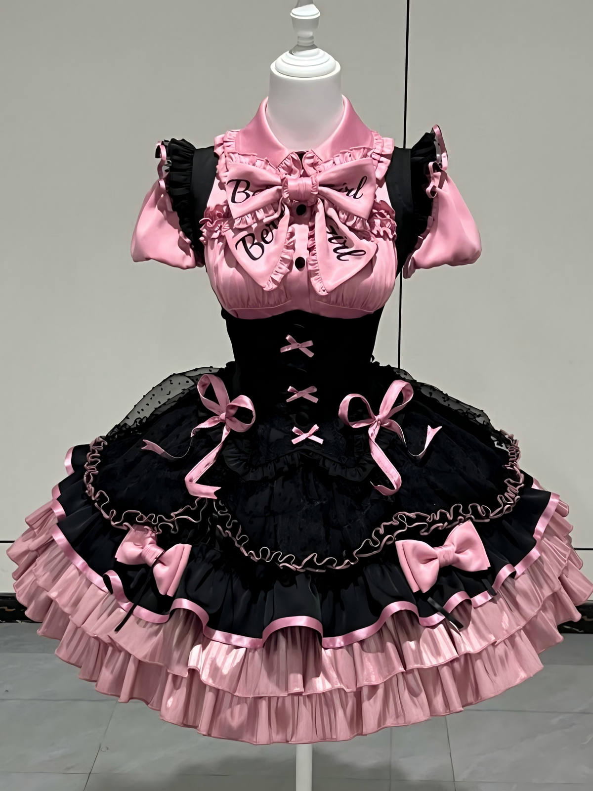 Heartbeat Cheer Black Pink Idol Lolita Shirt Bustier Skirt Set