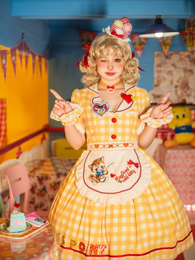 Cat Sweetheart American Retro Sweet Diner‑Style Lolita OP Dress