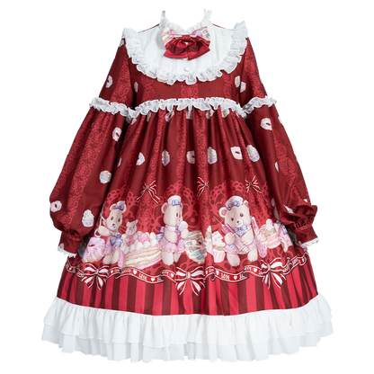Lolita Cute Nurse Bear Print OP Dress LS1016
