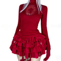 Lolita Gothic Cross Motif Turtleneck Red Blouse LE1035