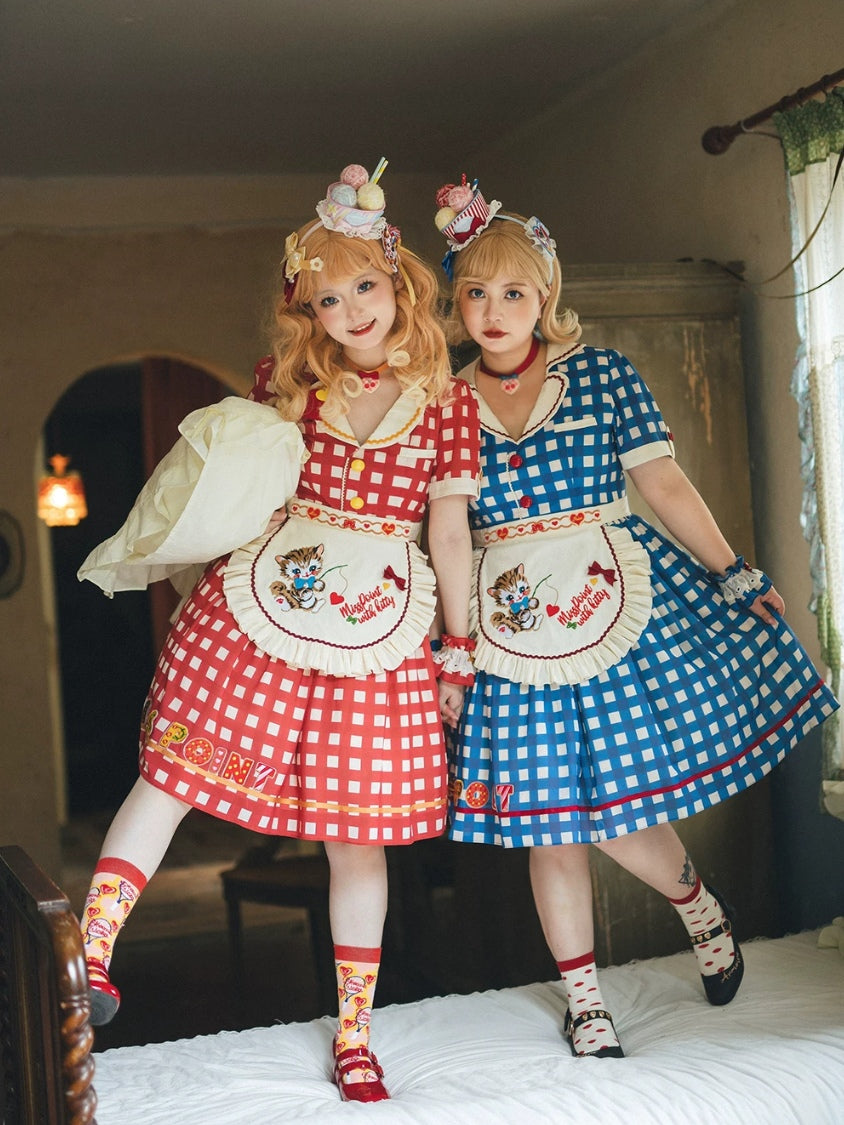 Cat Sweetheart American Retro Sweet Diner‑Style Lolita OP Dress