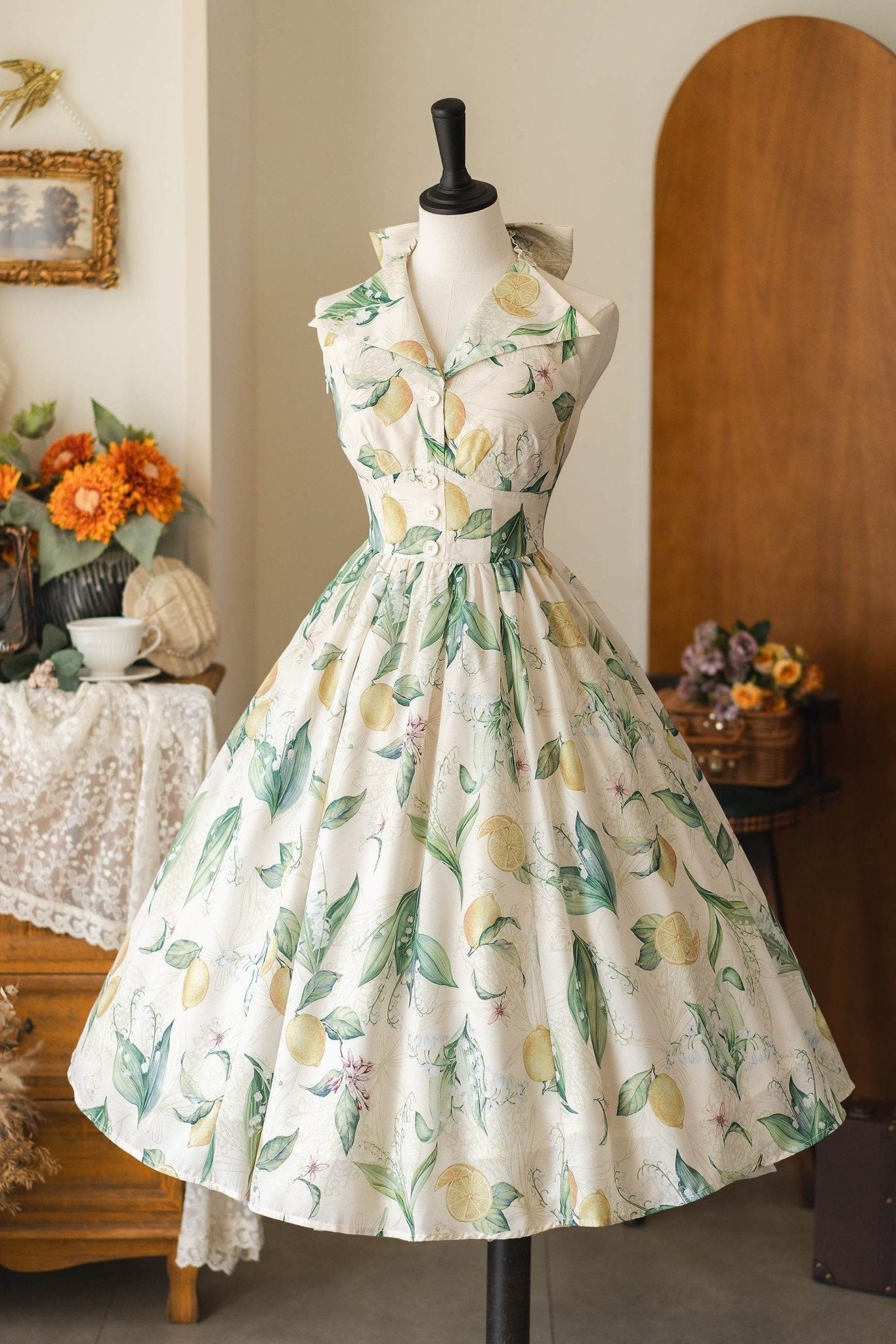 Afternoon Forest French Vintage Lemon Dress 1291 - LolitaEraLemonSAfternoon Forest French Vintage Lemon Dress 1291