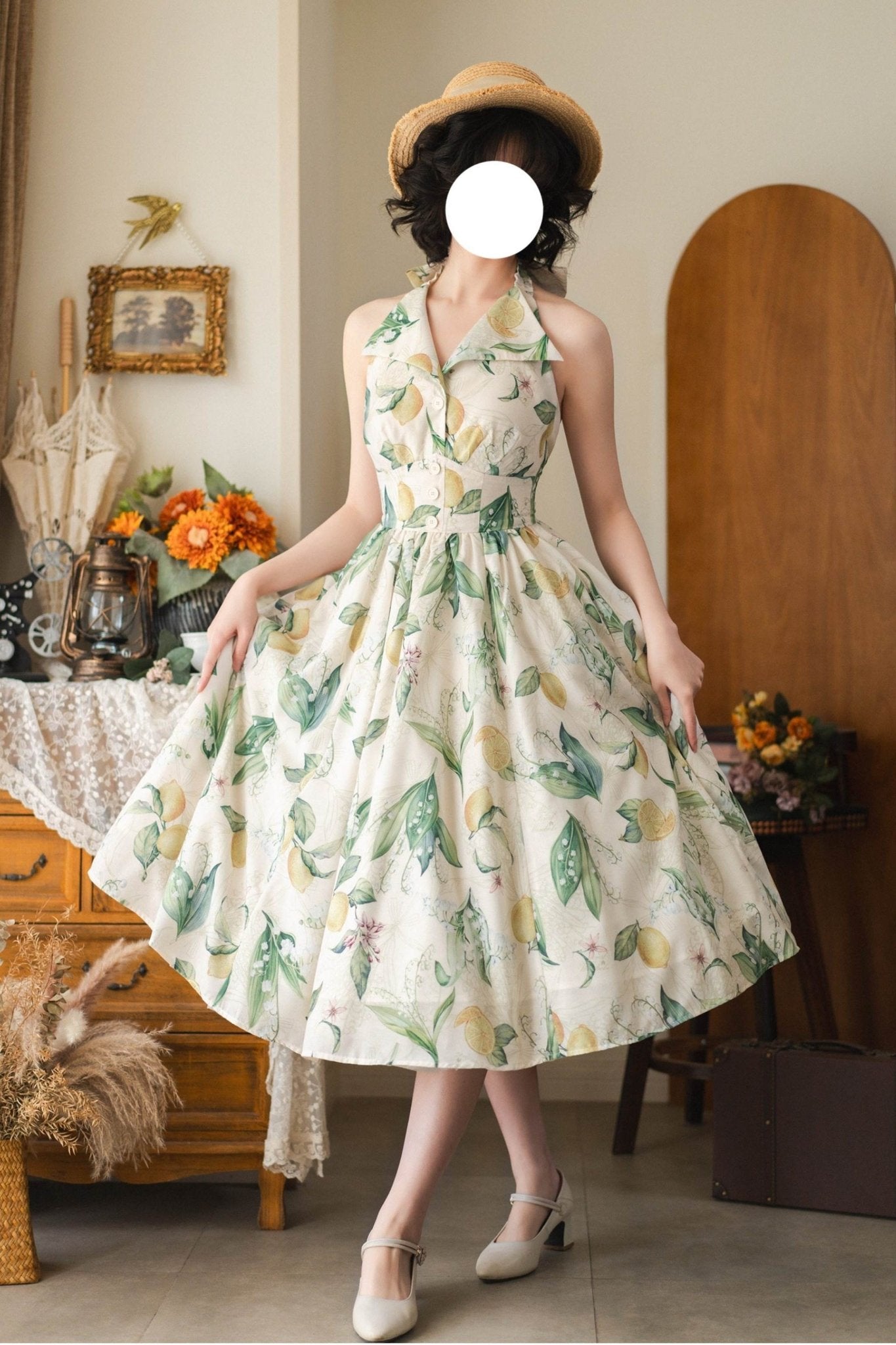 Afternoon Forest French Vintage Lemon Dress 1291 - LolitaEraLemonSAfternoon Forest French Vintage Lemon Dress 1291