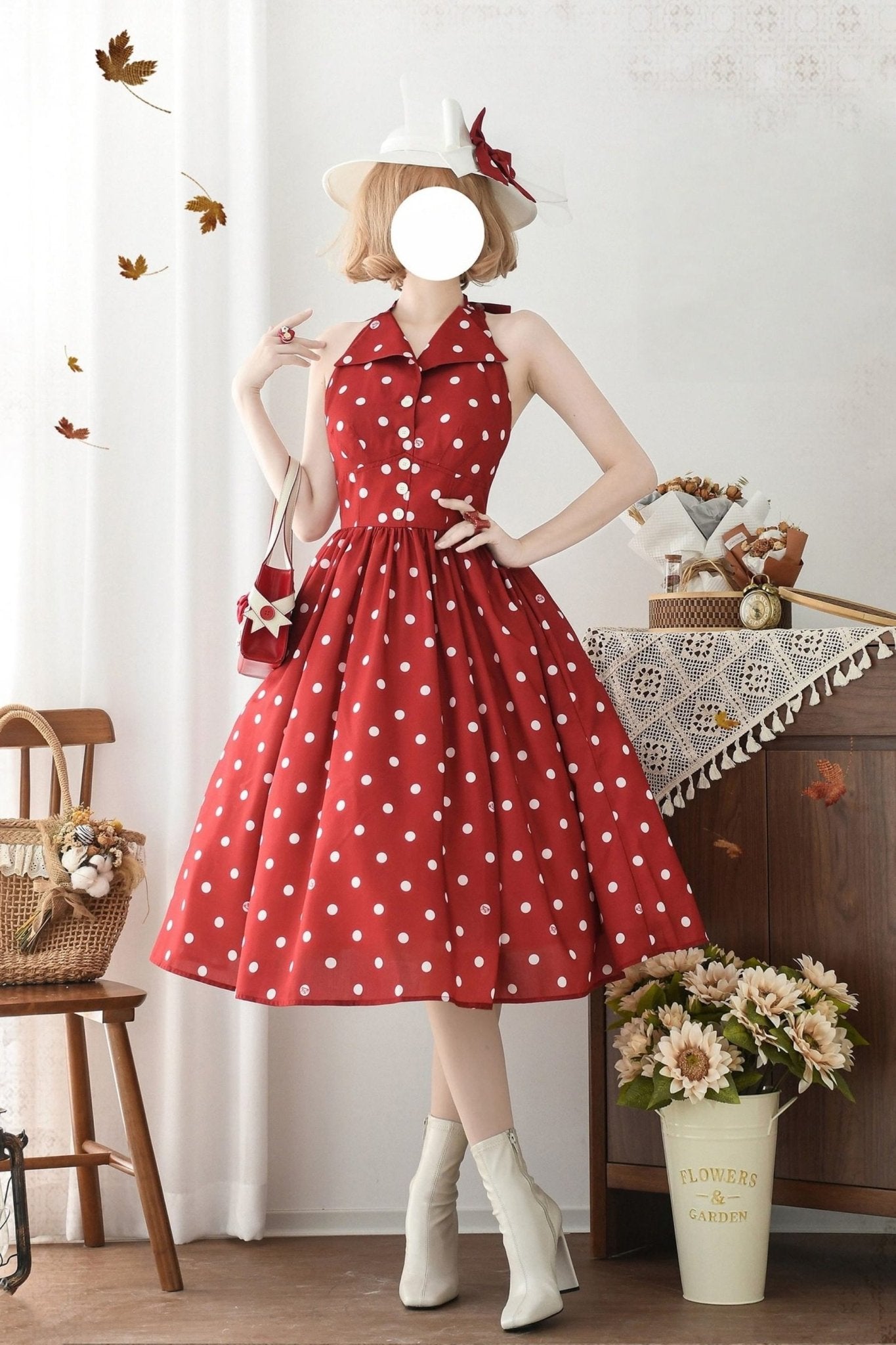 Afternoon Forest French Vintage Red Dress 1250 - LolitaEraRedSAfternoon Forest French Vintage Red Dress 1250