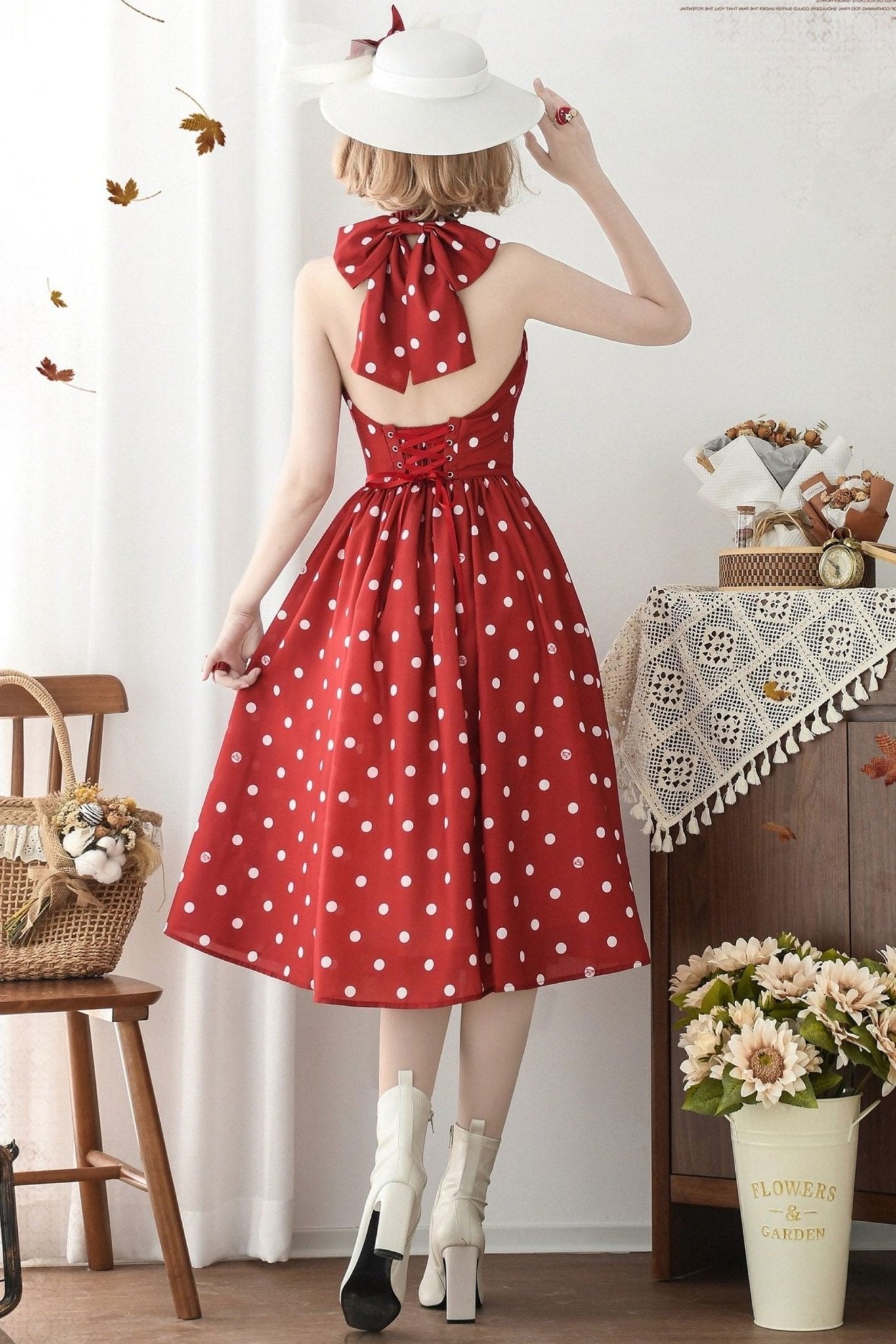 Afternoon Forest French Vintage Red Dress - LolitaEra