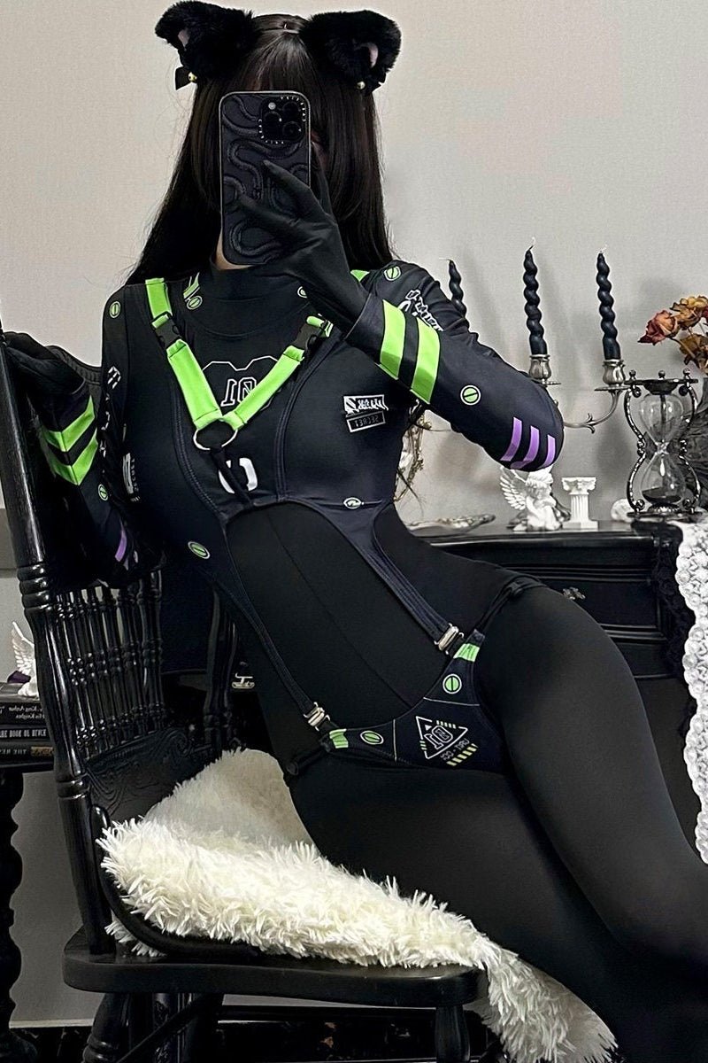 Agent 01 Dark Punk Cyber Bodysuit - LolitaEraBlackOne sizeAgent 01 Dark Punk Cyber Bodysuit