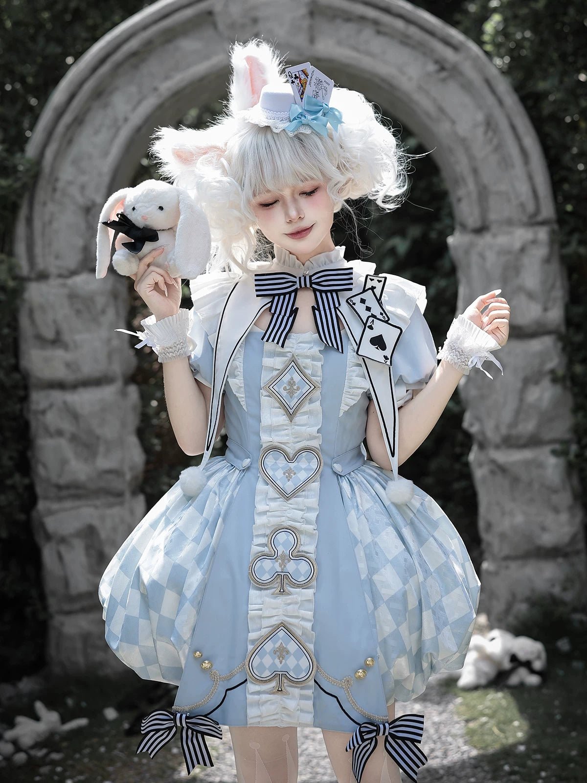 Alice Blue Playing Card Embroidery Fantasy Lolita Dress - LolitaEra
