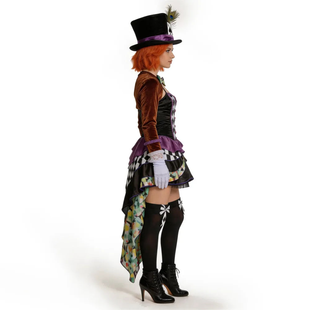 Alice's Crazy Hat Cosplay Costume Halloween Roleplay Outfit Female Magician Tamer Uniform