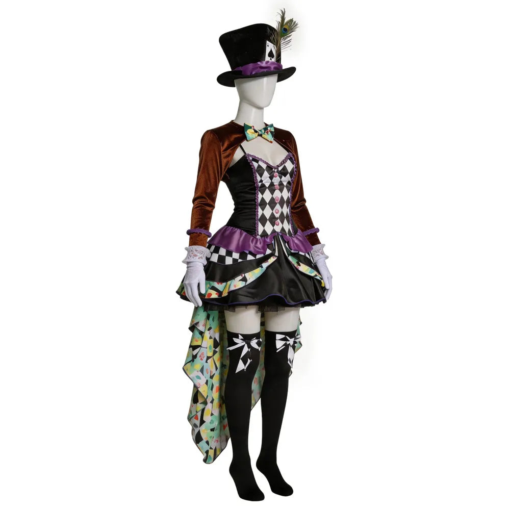 Alice's Crazy Hat Cosplay Costume Halloween Roleplay Outfit Female Magician Tamer Uniform